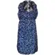 西班牙品牌MANGO靛藍色小花100%純蠶絲荷葉邊露背綁帶洋裝 M號