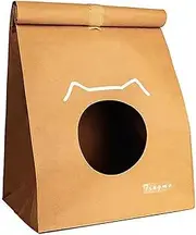 CACATUA Kraft Paper Cat House with Scratcher Pad, Cozy Cat Box Nesting Bag for Indoor Cats, 40 x 30 x 49cm, Yellow