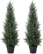 3FT Artificial Cedar Topiary Trees for Outdoors,UV Rated Realistic Faux Cedar Pines,Potted Fake Plants for Chrismas,Front Porch,Home,Housewarming,Indoor Outdoor Decor (2)