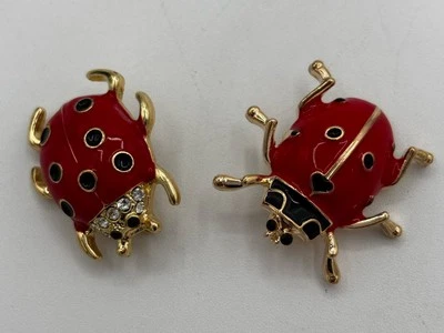 Ladybug Enamel Brooch Rhinestone 2 Assorted