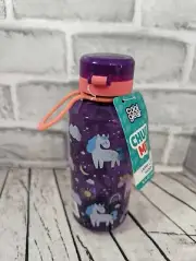 Cool Gear Chug Me purple rainbows horse kids water bottle carry loop handle 16oz