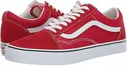 [Vans] Unisex Old Skool Classic Skate Shoes, Racing Red/True White, 12.5 Women/11 Men