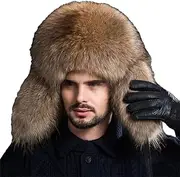 [keusyoi] Fur Hat Russian Bomber Hat Men's Hat Ushanka Winter Ear Hat Fur Beanie Hat, 1, 56-58cm