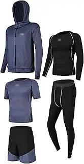 [GUANYUA] 2||5||6-Pcs Men's Compression Run Jogging Suits Clothes Sports Set Long T-Shirt Pants Gym Fitness Workout Tights Clothing 5-Pcs-D-2XL