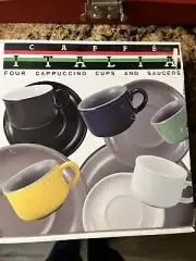 Signature Housewares Caffe Italia Cappuccino Cups/Saucers White 4 Each NIB