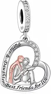 [Mon & Sons] Father Daughter Dad Best Friends For Life Love Heart Charm Bead Pendant 925 Sterling Silver Dangle Compatible With Pandora Charm Bracelet, Metal