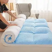 Japanese Tatami Futon Mattresses Soft Thicken Floor Mattress Portable Sleeping Pad Foldable Roll Up Double Single Mattress for Home Dormitory ZSMFCD(Blue,90x200cm)