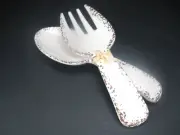 Tommy Bahama White Crackle Melamine Salad Serving Utensil 2 Pc Set NEW