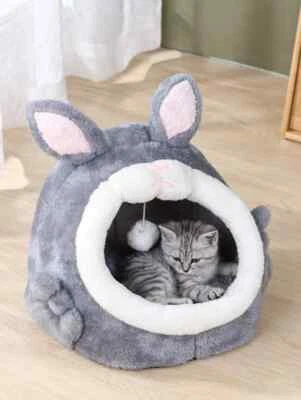 Pet Dog Cat Bed Puppy Cushion Cave Kennel Cozy House Soft Grey Pink Nest Igloo