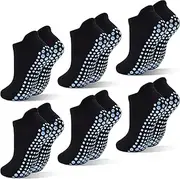 [SKIBEAUT] 6 Pairs Non Slip Men Women Socks Unisex Pilates Man Woman Grips Cushion Socks for Yoga Barre Home & Hospital