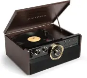 3-Speed Bluetooth Turntable - 6-in-1 Music Center with Analog Radio & Speakers