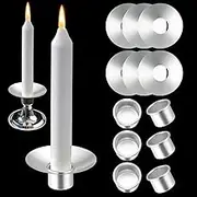 XUWAIDSGN 24 Pieces Metal Candle Bobeches with 24 Pieces Candlestick Holder Cup Silver Metal Candle Inserts Round Candle Wax Drip Catcher Candle Drip Guards for Wedding Holiday Party Church Home