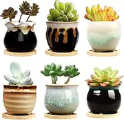 Brajttt 2.5 Inch Ceramic Succulent Planter Pot with Drainage,Planting Pot Flower Pots,Small Planter Pots for Mini Plant Ceramic Flowing Glaze Base Serial Set with Holes