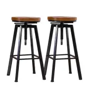 Set of 2 Industrial Bar Stools Kitchen Wooden Barstools Swivel Natural
