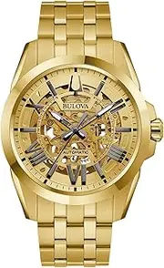 [Bulova] Shutton Automatic Gold Skeleton Dial Men's Watch 97A162