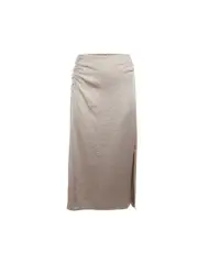 Beige Ruched Accent Knee Length Skirt