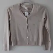 NWT Bonpoint Wool Button Front Long Sleeve Cardigan Sweater Cream Polka Dot 12