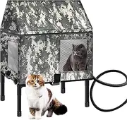 Elevated Weatherproof Heated Cat House, 100% Waterproof, 16.5in x 12.8in x 18.7in, Safe Escape Door, Insulated for Ferals & Strays