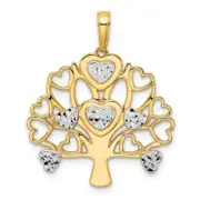 14k Yellow Gold & White Rhodium Shiny-Cut Heart Tree of Life Pendant