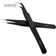 Black Stainless Steel Eyebrow & Eyelash Tweezers - Curved & Straight Makeup Tool