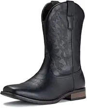 [IUV] Cowboy Boots For Men Western Boot Durable Classic Embroidered Square Toe Traditional Boots