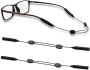 [Crrynuo] 2 Pcs Black Glasses Strap, Elastic Non-slip Rope, No Tail Adjustable Eyewear Retainer Cable Strap, Sunglass Universal Eyeglass Cord for Women Men, Running Reading Sport Outdoor, Black, One Size