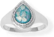 [JewelryWeb] 925 Sterling Silver Pear Roman Glass Rope Edge Ring Hammered 7mm X 8mm Shaped Certificate of Authenticity Jewelry for Women - Ring Size Options Range: J to R