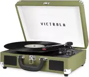 Vintage Bluetooth 3-Speed Portable Suitcase Record Player with Built-In Speakers