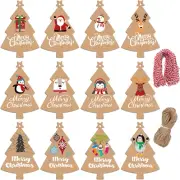 120 Pieces Christmas Kraft Paper Gift Tags, Xmas Tree Present Hang Labels with 2