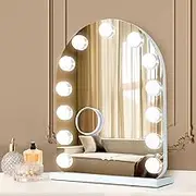 Yezi Home Vanity Makeup Mirror with Lights,5X Magnification,Arched Hollywood Lighted Vanity Mirror with 13 LED dimmable Bulbs, Adjustable Brightness, 3 Color Modes,Touch Control for Bedroom,Tabletop