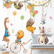 Jungle Animals Wall Stickers Lion Giraffe Flying with Balloon Wall Decals Kids Room Baby Room Nursery Bedroom Wall Decor