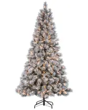 Sterling Tree Company 7.5ft High Flocked Pre-Lit Hard Mixed Needle Boise Pine With Warm White Lights