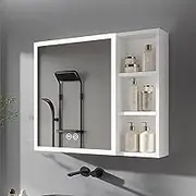 Bathroom Medicine Cabinet Mirror, Bathroom Cabinet Wall Mounted Shelf, Toilet Cabinet with LED Light White Bathroom Wall Storage Cabinet Aluminum Medicine Cabinet Bathroom Laundry Room (60x)