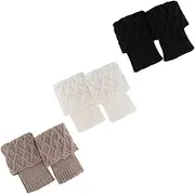 Tiardey 3 Pairs Warm Winter Boot Cuffs for Women Crochet Knitted Boot Socks Short Leg Warm Boots Warm Gift (Black/White/Beige)
