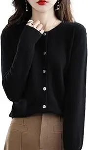 [HaBrat] Cashmere Cardigan Sweaters for Women,100% Cashmere Long Sleeve Cardigan Button Front Sweaters Tops Elegant Jumpers