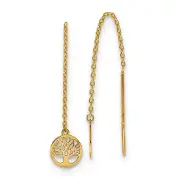 14k Yellow Gold Polished Tree of Life Threader Earrings