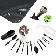 Floridliving Succulent Tools Set, 1 Waterproof & Foldable Plant Repotting Mat (75cm * 75cm) + 14pcs Mini Garden Hand Tools for Indoor Miniature Fairy Garden Plant Care (Black mat)