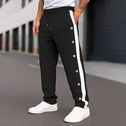Men's Sweatpants Wide Leg Sweatpants Joggers Trousers Track Pants Drawstring Elastic Waist Side Button Plain Comfort Breathable Full Length Outdoor Daily Going