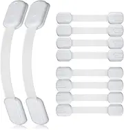 WRRA Child Safety Locks 10 Pack, Adhesive Baby Safety Locks with 6 Electric Outlet Plug Covers - Adjustable Multi-Purpose Door Latches for Baby Proofing Cabinet and Drawer Locks