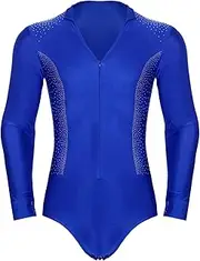 [TiaoBug] Men's Sparkling Rhinestones Dance Shirt Long Sleeve Leotards Salsa Rumba Latin Dance Bodysuit