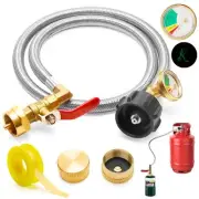 Upgrade 3FT/36" Propane Refill Adapter Hose with Gauge and ON/Off Control Val...