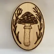 MUSHROOM Wood Burn Wall Art 5x7 Handmade Wood Burn Pyrography