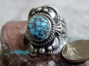 Sterling Black Spiderweb Turquoise Unisex Ring Navajo Lorenzo James Size 7