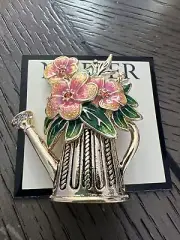 NEW Napier Flowerpot Gold Tone Brooch Pin with Rhinestones