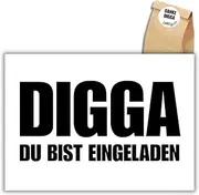 celebr8te 12 x Casual Birthday Invitations - DIGGA Invitation Cards for Children's Birthday Boys - Teenager Party Invitation Cards + 12 Stickers + 12 Gift Bags