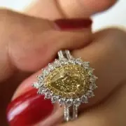Pear Cut 2.20 Ct Canary Diamond Art Deco Vintage Wedding Ring 925 Silver