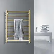 ACA Trading Heated Towel Rail Round 7 Bars 80x60cm Electric Towel Warmer Rail Shelf Wall Mounted Stainless Steel Heated Towel Rack Holder for Bathroom IP55 SAA(Brushed Yellow Gold)