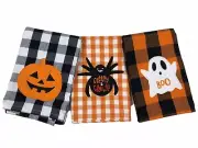 Design Imports Halloween Embellished Dishtowel Set of 3 New Spider Ghost Pumpkin