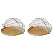 2x Davis & Waddell Collapsible Mesh Food Cover w/ Bamboo Tray 42x26cm NTRL/WHT