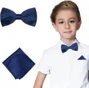 Bow Tie and Pocket Square for Boys Kids Pre Tied Adjustable Bowtie Handkerchief